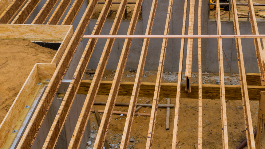 House Framing Floor Construction Showing Joists Trusses